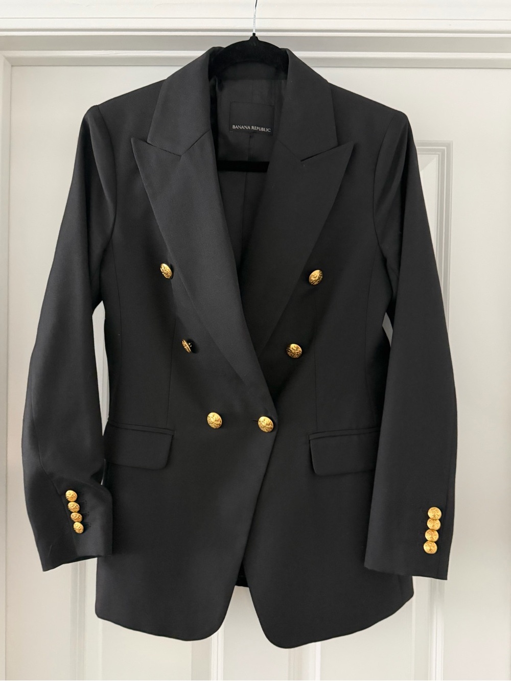 Banana Republic Black Double-Breasted Blazer with Gold Buttons